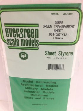 Evergreen 9903, Green, Translucent, 6"x12", .010" (0.5mm) Thick (2 Pieces) - House of Trains