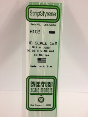 Evergreen 8102, HO Scale 1 x 2, .011" x .022", 0.28 mm x 0.56 mm, 10 Pieces