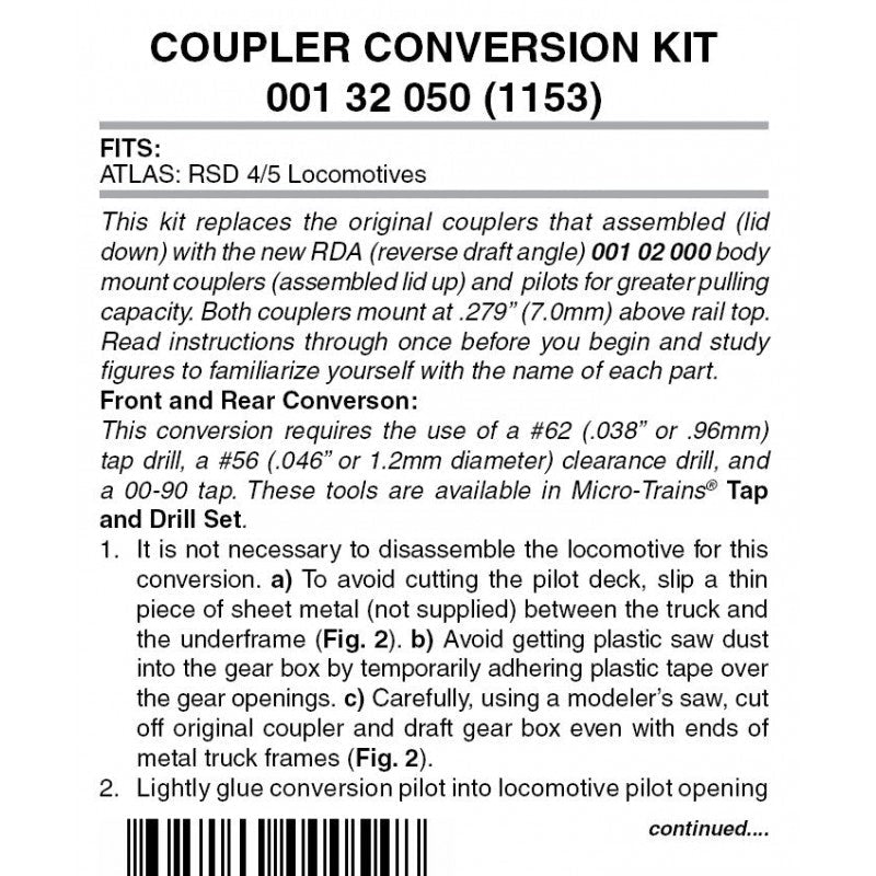 Micro Trains 001 32 050 (1153) N Coupler Conversion Kit, Atlas RSD 4/5 with Black Pilot, Black (1 Pair) - House of Trains