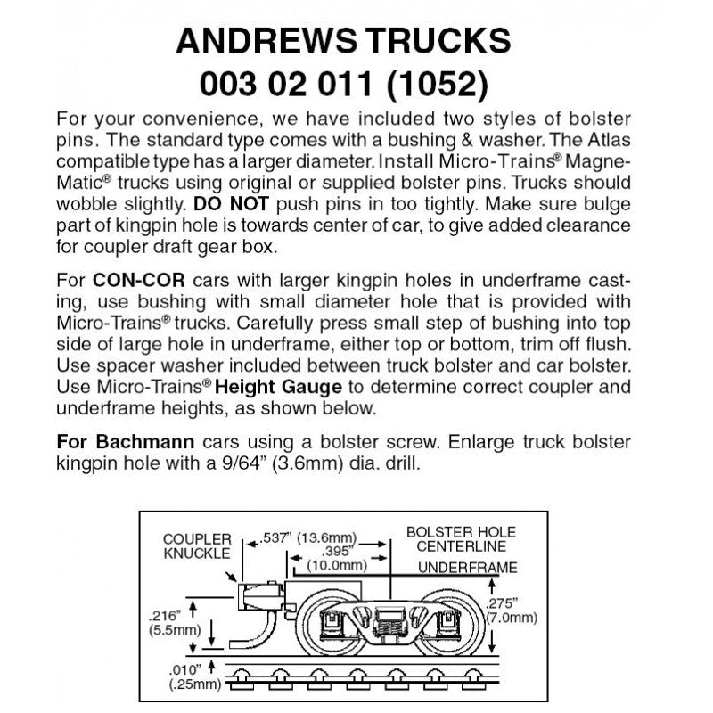 Micro Trains 003 02 011 (1052) N Andews Trucks with Mounted Couplers - House of Trains