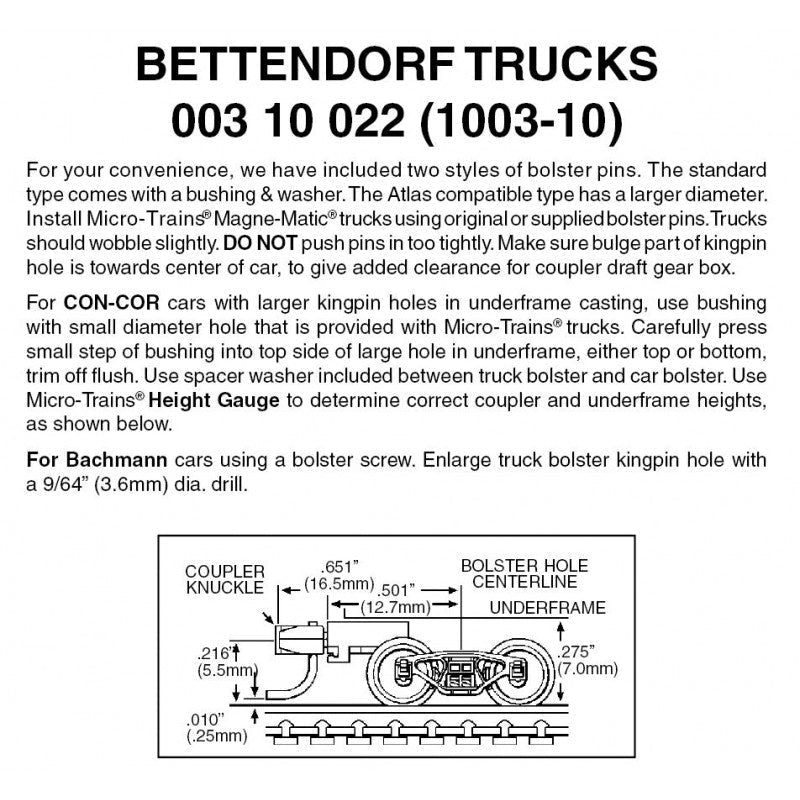 Micro Trains 003 10 022 N 10 Pair Bettendorf Trucks w/Medium Extension (20 Pieces) - House of Trains