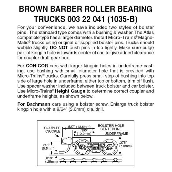 Micro - Trains Line 003 22 041 N Barber Roller Bearing Trucks, Short Extension - House of Trains