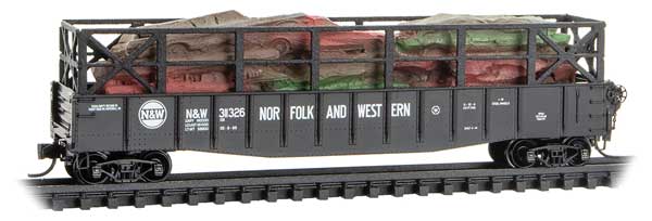 Micro - Trains Line 046 00 490 N 50' Gondola, Fishbelly Side, Drop Ends, Smashed Car Load, Norfolk and Western, NW, 311326 - House of Trains