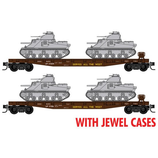 Micro - Trains Line 983 02 263 N, 50' Flatcar, 2 - Pack, UP M3 Tank Load - House of Trains
