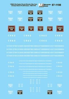 Microscale 87 - 1198 HO, Wood Way Cars, Cabooses, CBQ, Burlington, 1947 - 54 - House of Trains