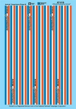 Microscale 87 - 519 HO, Amtrak, Superliner, Striping, Phase 3, 1987 - 1994 - House of Trains