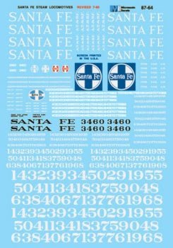 Microscale 87 - 64 HO, Santa Fe, Steam Locomotives, Silver Lettering - House of Trains