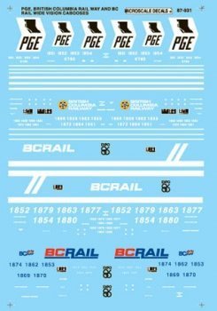 Microscale 87-931 HO, British Columbia Railway, BC Rail, Pacific Great Eastern, Cabooses, 1969-1972 - House of Trains