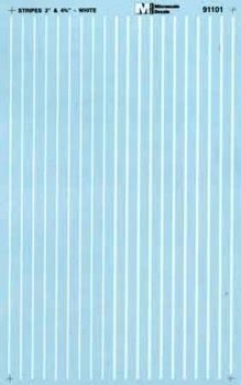 Microscale 91101 HO, Striping, 3" and 4¾" Widths, White - House of Trains