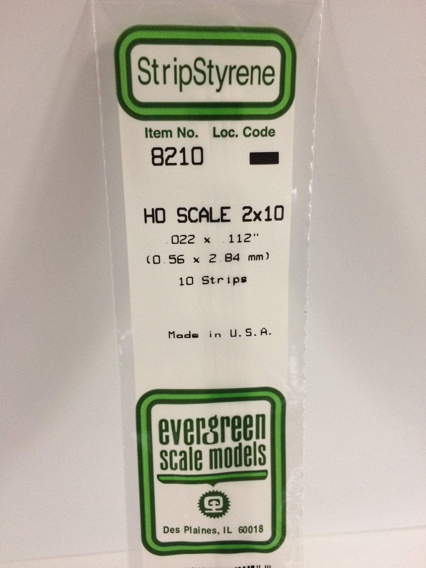 Evergreen 8210 Strips, HO Scale 2 x 10, .022" x .112" (0.56 mm x 2.84 mm) (10 Pieces)