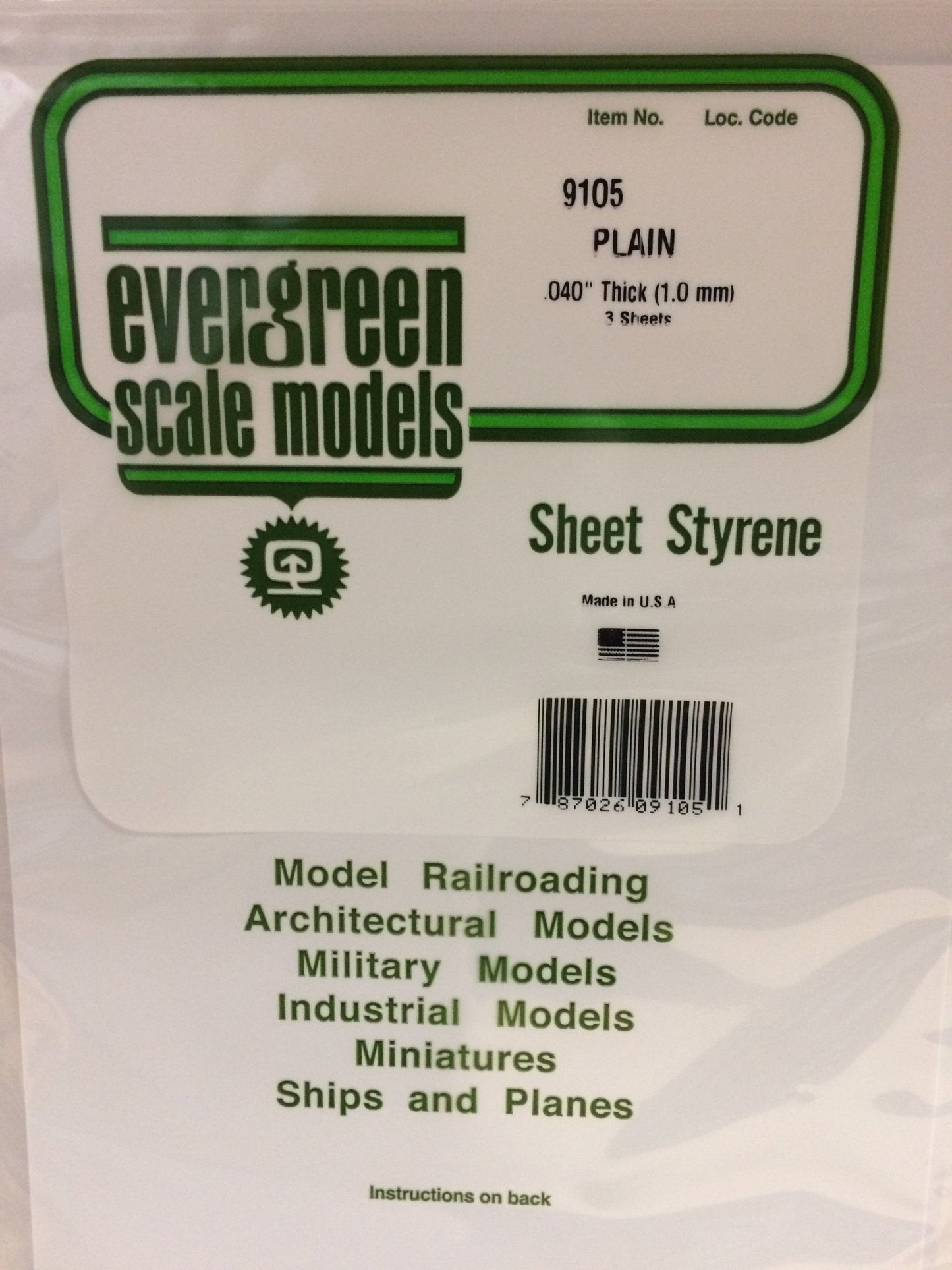 Evergreen 9105 Styrene Sheet .040 Thick, 21" x 8" (3 Pieces)