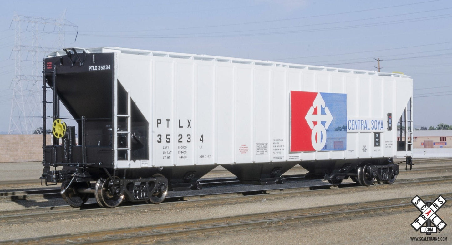 Scale Trains 32308 HO, Rivet Counter, PS - 2CD 4785cf Covered Hopper, Central Soya, PTLX, 35258 - House of Trains
