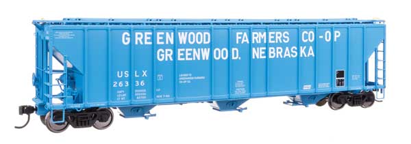 Walthers Proto 920 - 106191 HO, 55' Evans 4780 Covered Hopper, Greenwood Farmers CO - OP, USLX 26336, Greenwood, Nebraska - House of Trains