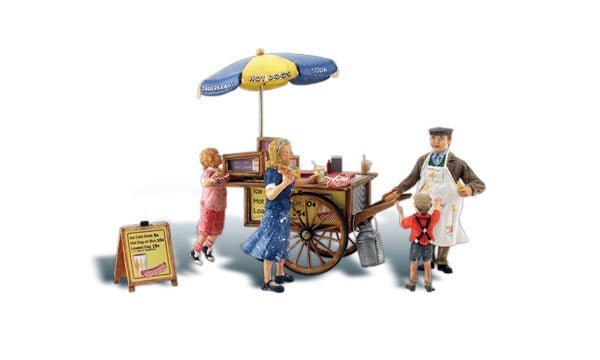 Woodland Scenics 1945 HO, Wally's Wiener Wagon, 6 Pieces - House of Trains