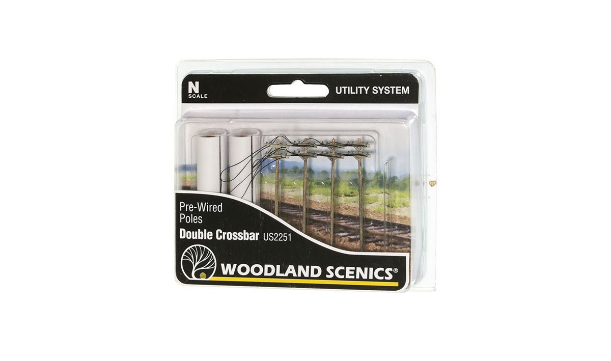 Woodland Scenics 2251 N, Pre-Wired Power Poles, Double Crossbar, Built Up - House of Trains