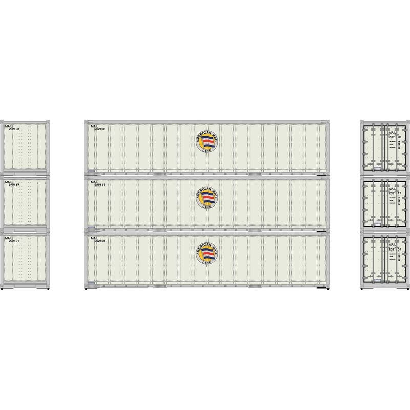 Athearn 63388 HO, 40' Smooth Side Container, MAIL 3-pack - House of Trains