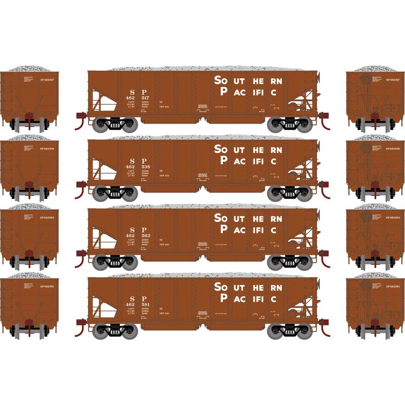 Athearn 7646 HO, 40' Outside Braced Ballast Hopper, 4-Pack, SP - House of Trains