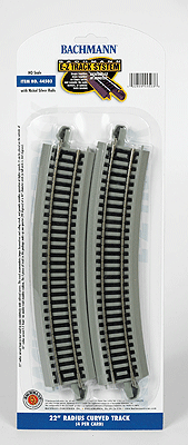 Bachmann 44503 HO Nickel Silver E-Z Track 22" Radius Curve (22.5 Degrees 1/4 Circle) (4 Pieces) - House of Trains
