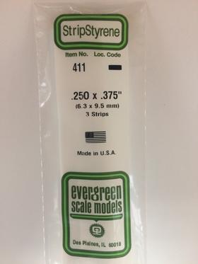 Evergreen 411 Strips, .250" x .375", 6.3 x 9.5 mm, 3 Pieces - House of Trains