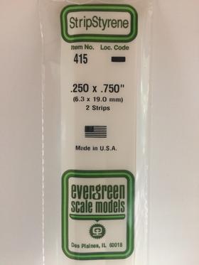 Evergreen 415 Strips, .250" x .750", 6.3 x 19.0 mm, 2 Pieces - House of Trains