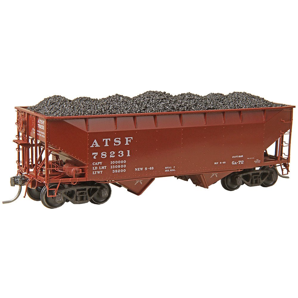 Kadee 7524 HO, 50 Ton AAR Standard, 2 Bay Offset Open Hopper, Coal Load, Santa Fe, ATSF, 78231 - House of Trains