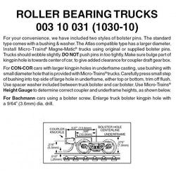 Micro Trains 003 10 031 (1030-10) N, 10 Pair, Bulk Pack, Roller Bearing Trucks with Short Extension - House of Trains
