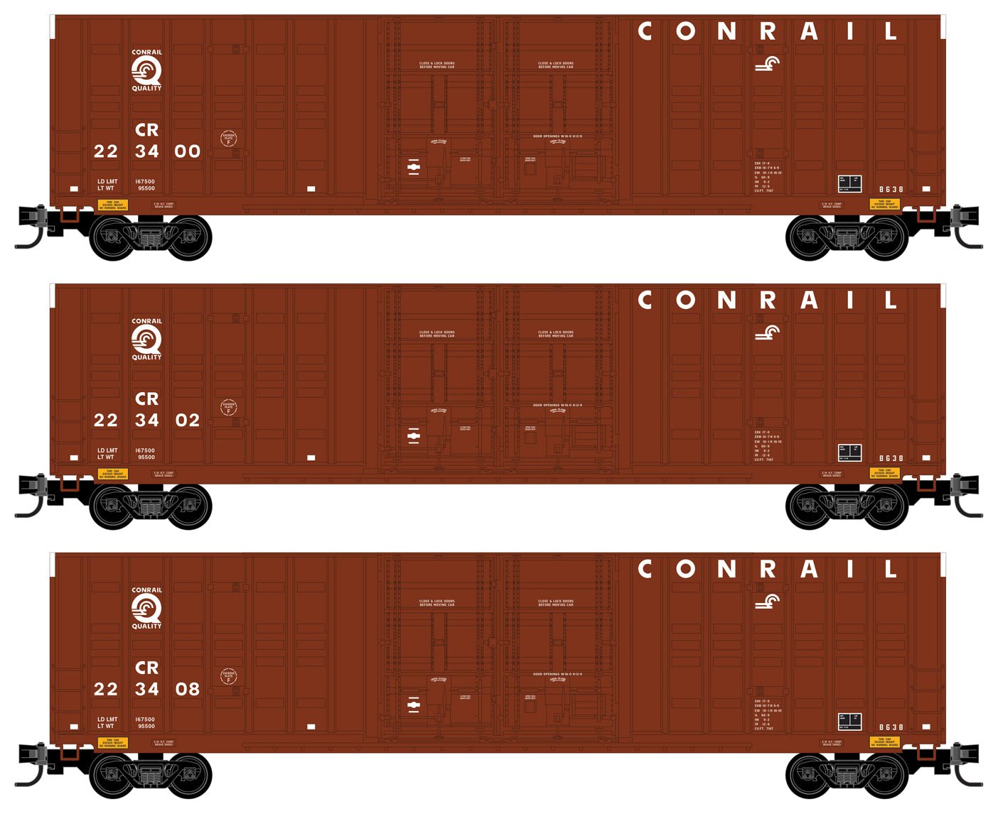 Micro-Trains Line 993 00 181 N Scale, 60' Box Car, Excess Height, 3-Pack, Conrail - House of Trains