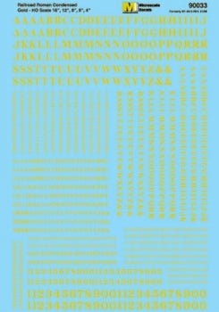 Microscale 90033 HO, Roman, Condensed, Letters and Numbers, Gold - House of Trains