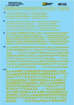 Microscale 90163 HO, Union Pacific, Letters and Numbers, No Outline, Gold - House of Trains