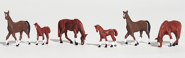 Woodland Scenics 1842 HO, Chestnut Horses, 6 Pieces - House of Trains