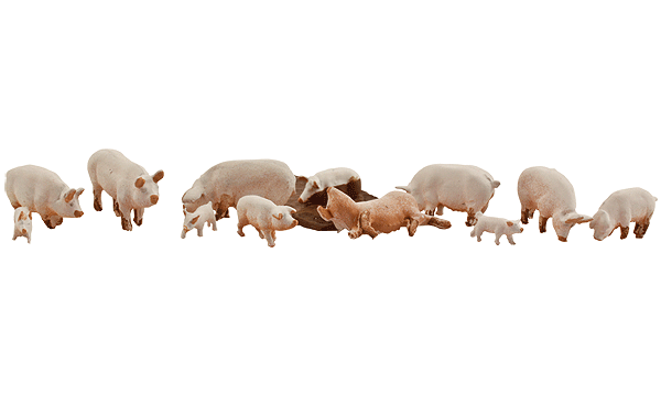 Woodland Scenics 1957 HO, Yorkshire Pigs, Tan and White, 12 Pieces - House of Trains