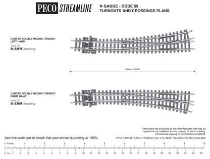 Peco SL-E387F Código 55 N Electrofrog Desvío izquierdo curvo