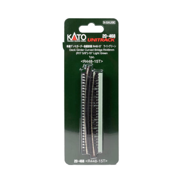 Kato 20-468 N, Unitrack, Deck Girder Curved Bridge, 17.6" Radius, R448, 15 Degree, Light Green