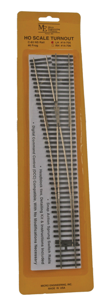 Micro Engineering 14-705 HO, 6 Left Turnout, Code 83, Left Hand