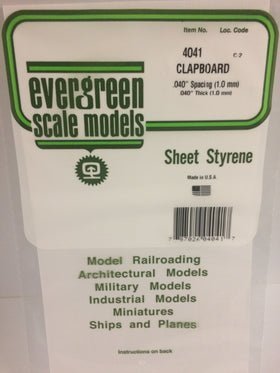 Evergreen 4041 Clapboard Siding, .040" (1.0mm) Spacing x .040 (1.0mm) Thick, 1 Piece