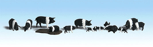 Woodland Scenics 1864 HO, Hampshire Pigs, Black and White, 12 Pieces