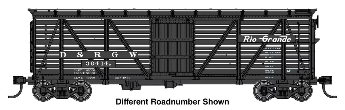 Walthers Mainline 910-41513 HO, 40' Wood Stock Car, DRGW 36474D