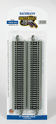 Bachmann 44511, HO Nickel Silver, E-Z Track, 9" Straight, 4 Pieces