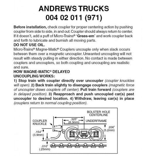 Micro-Trains Línea 004 02 011 (971) Z y Nn3, Andrews Trucks, Acoplador Magne-Matic, Ensamblado