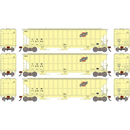 Athearn 2487 HO, FMC 4700 Covered Hopper, 3-pack, CNW