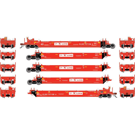 Athearn 3009 HO, MAXI I Well Car Late, 5-unit set, KLNX 757108