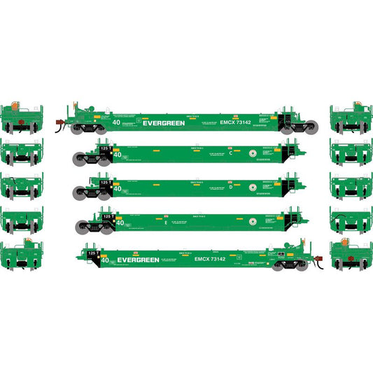 Athearn 3011 HO, MAXI I Well Car Late, 5-unit set, EMCX 73142