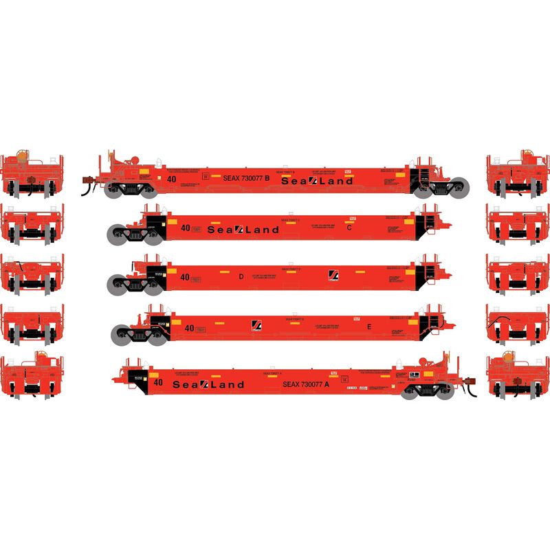 Athearn 3016 HO, MAXI I Well Car Late, 5-unit set, SEAX 730077