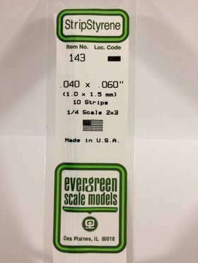 Evergreen 143 Strips, .040" x .060", 1.0 x 1.5 mm, 10 Pieces