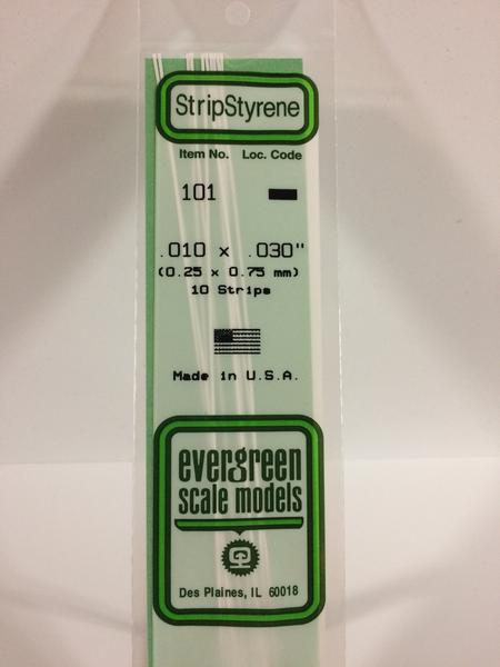 Evergreen 101 Strips, .010" x .030", 0.25 x 0.75 mm, 10 Pieces
