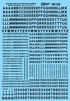 Microscale 90102 HO, Railroad Gothic, Letters and Numbers, Black
