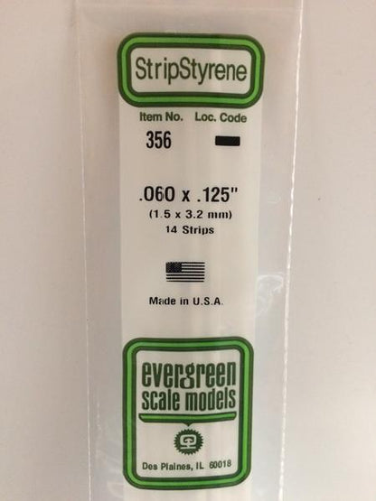 Evergreen 356 Strips, .060" x .125", 1.5 x 3.2 mm, 14 Pieces
