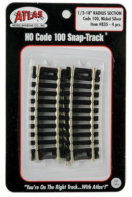 Atlas 835 HO, Code 100, 18" Radius Curve 1/3 Section, 10 Degree, 4 Pieces