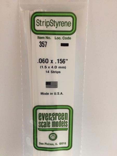 Evergreen 357 Strips, .060" x .156", 1.5 x 4.0 mm, 14 Pieces