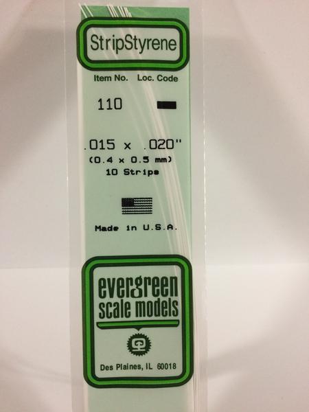 Evergreen 110 Strips, .015" x .020" (0.38 x 0.5 mm) (10 Pieces)